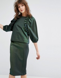 Топ с рюшами в стиле ретро Essentiel Antwerp - Зеленый