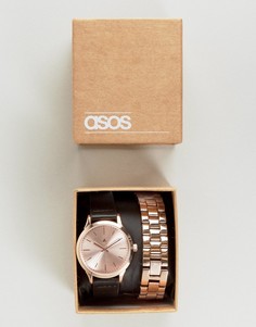 Часы со сменными ремешами черного и золотисто-розового цвета ASOS - Черный