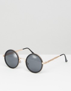 Черные круглые солнцезащитные очки в оправе цвета розового золота ASOS - Черный