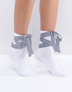 Носки с клетчатым бантом из ленты ASOS - Белый