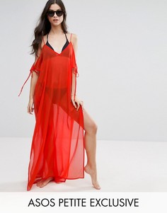 Шифоновая пляжная туника макси с открытыми плечами ASOS PETITE - Оранжевый