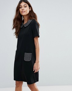 Цельнокройное платье с контрастным воротником и карманами Traffic People - Черный