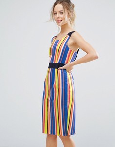 Платье-футляр в полоску с контрастным поясом Closet London - Мульти