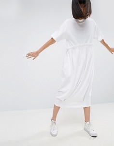 Трикотажное платье-футболка миди с контрастной оборкой ASOS WHITE - Белый