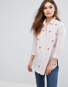 Рубашка в полоску с вышивкой New Look - Розовый