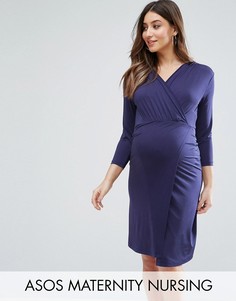 Платье мини с запахом ASOS Maternity NURSING - Темно-синий