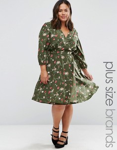 Платье с запахом и цветочным принтом Yumi Plus - Зеленый