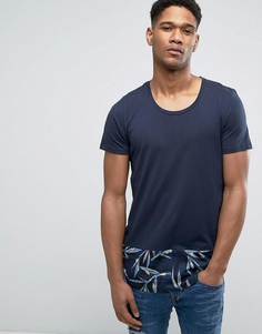 Длинная футболка с контрастной закругленной вставкой снизу Jack & Jones Originals - Темно-синий