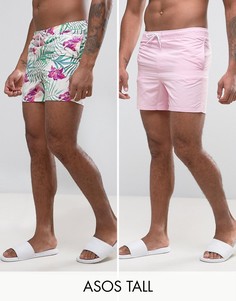2 пары коротких шортов для плавания (розовые и с цветочным принтом) ASOS TALL - СКИДКА - Мульти
