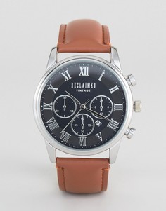Часы-хронограф с коричневым кожаным ремешком Reclaimed Vintage Inspired - Коричневый