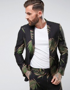 Темно-синий пиджак скинни с листьями ASOS - Серый