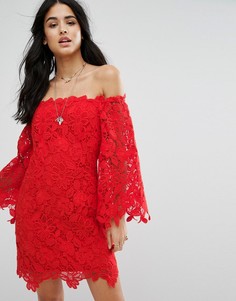 Кружевное платье для особых случаев с открытыми плечами Free People - Красный