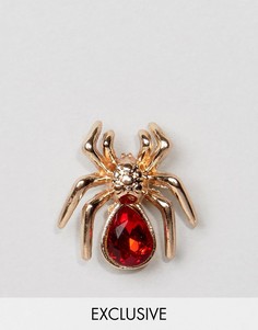 Брошь паук с красным стеклом Reclaimed Vintage Inspired - Золотой