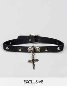 Кожаный чокер с подвеской в форме креста Reclaimed Vintage Inspired - Черный