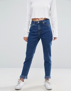 Укороченные джинсы слим с необработанными краями Missguided - Синий