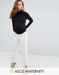 Тканые брюки‑галифе для беременных с поясом‑оби ASOS Maternity - Белый