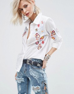 Oversize-рубашка с цветочной вышивкой Glamorous - Мульти