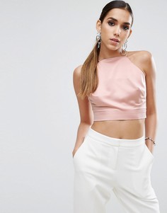 Бралетт с открытой спиной и высоким воротом из атласа ASOS - Розовый