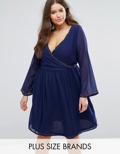 Короткое приталенное платье с отделкой бисером Koko Plus - Темно-синий