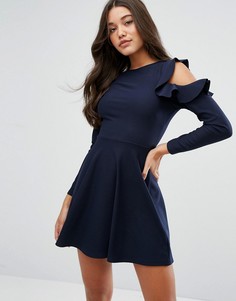 Короткое приталенное платье с оборками на рукавах Lipsy - Темно-синий