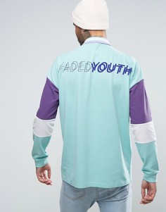 Свободное поло из пике с длинными рукавами и принтом Faded Youth на спине ASOS - Зеленый