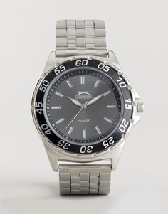 Серебристые часы с черным корпусом Slazenger - Серебряный