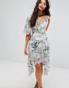 Асимметричное платье миди с тропическим принтом Miss Selfridge - Мульти