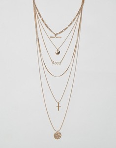 Многорядное ожерелье с подвесками New Look - Золотой