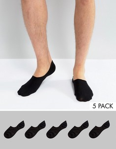 Комплект из 5 пар невидимых черных носков ASOS - Черный