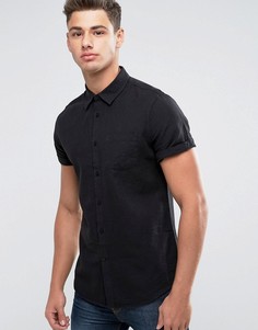 Льняная облегающая рубашка с короткими рукавами Burton Menswear - Черный