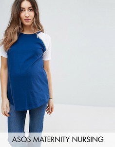 Футболка в стиле колор блок с молниями ASOS Maternity NURSING - Темно-синий