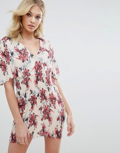 Плиссированное платье с цветочным принтом Missguided - Кремовый