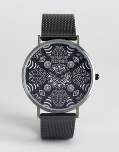Часы с черным сетчатым ремешком и принтом пейсли Reclaimed Vintage - Черный