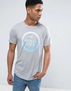 Серая меланжевая футболка узкого кроя с большим логотипом Hollister - Серый