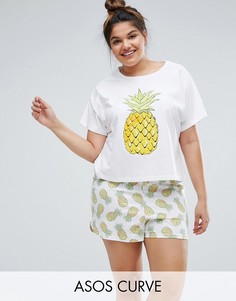 Пижамный комплект с футболкой и шортами с принтом ананасов ASOS CURVE - Мульти