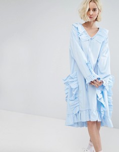 Платье-футболка миди в стиле oversize с оборками STYLENANDA - Синий
