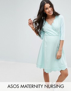 Короткое приталенное платье для беременных с запахом ASOS Maternity - Зеленый