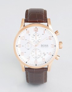 Часы с хронографом и коричневым ремешком BOSS 1512519 - Коричневый