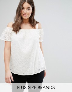 Кружевной топ с открытыми плечами New Look Plus - Белый