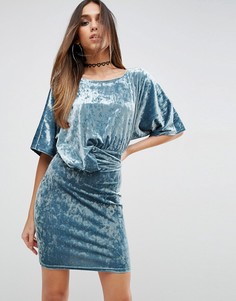 Платье из мятого бархата с драпировкой ASOS - Зеленый