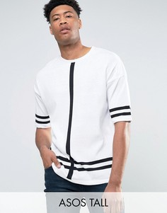 Монохромная трикотажная футболка с полосками ASOS TALL - Белый