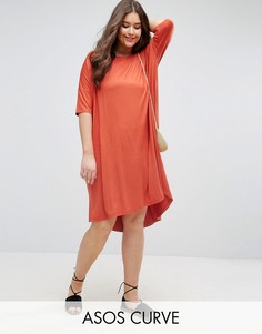 Свободное платье-футболка с закругленным низом ASOS CURVE - Оранжевый