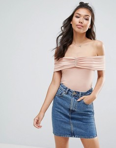 Боди с открытыми плечами и запахом спереди ASOS - Розовый