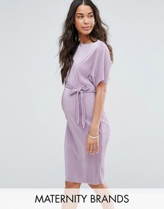 Плиссированное платье миди с ремнем New Look Maternity - Фиолетовый