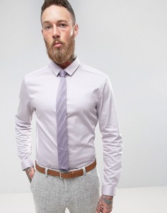 Серо-сиреневая узкая атласная рубашка ASOS Wedding - Фиолетовый