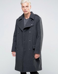 Полушерстяное двубортное пальто в стиле милитари Weekday Major - Серый