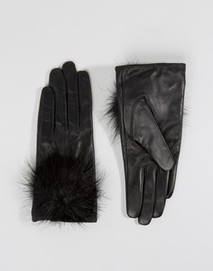 Кожаные перчатки с помпонами из искусственного меха ALDO - Черный