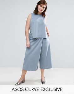 Асимметричная юбка-брюки с запахом ASOS CURVE - Синий