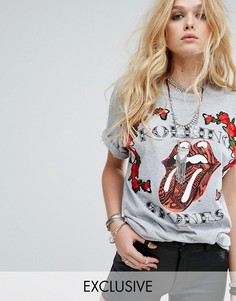 Oversize-футболка с нашивками и принтом Rolling Stones Reclaimed Vintage Inspired - Серый