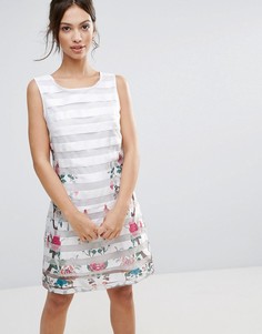 Цельнокройное платье в прозрачную полоску с цветочным принтом на вставках Amy Lynn - Белый